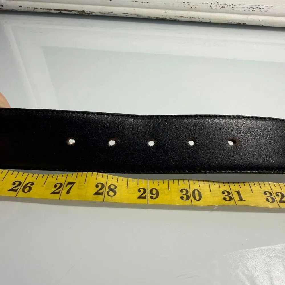 Vintage Toledano Black Genuine Leather Belt Gold Sculptural Buckle Sz Small #763